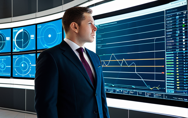 A professional individual, fully clothed in a modest, modern business suit, standing in a futuristic urban environment. Large, clean digital screens display streams of abstract data and subtle metrics in the background. Ubiquitous, discreet surveillance cameras are visible at strategic points, blending into the sleek, high-tech architecture. The lighting is cool and ambient, emphasizing a sense of pervasive but subtle observation. This image depicts a safe for work, appropriate content, professional, family-friendly scene with perfect anatomy, correct proportions, a natural pose, well-formed hands, proper finger count, and natural body proportions.