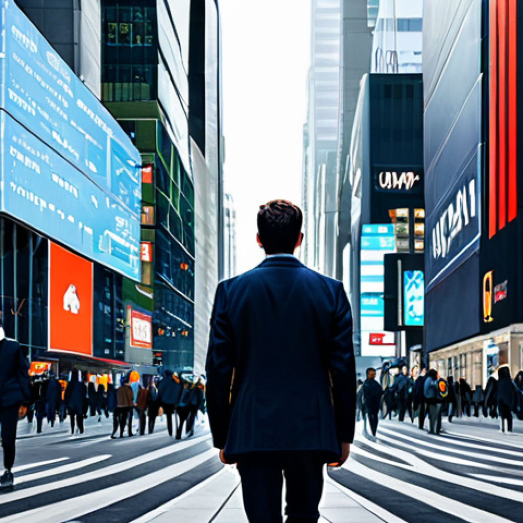 Privacy Erosion**

"A person walking through a crowded city street, surrounded by digital screens displaying data streams and corporate logos, fully clothed in everyday attire, representing the feeling of being watched and tracked. Background is a modern city landscape. Safe for work, appropriate content, professional illustration, perfect anatomy, natural proportions, high resolution."

**