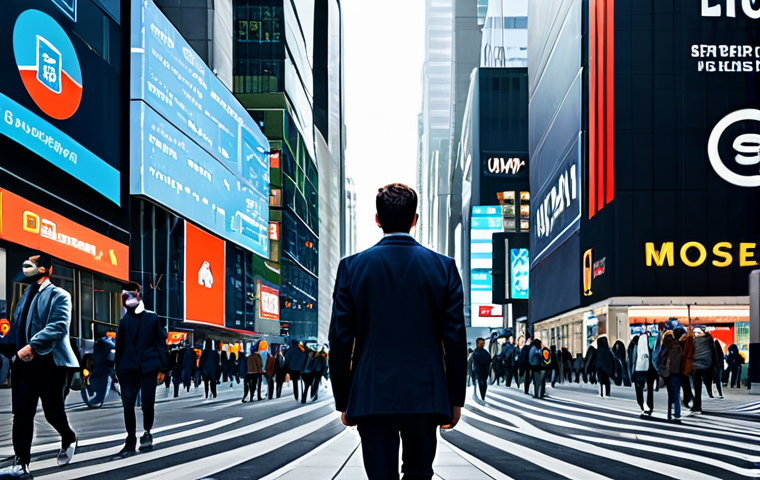 Privacy Erosion**
"A person walking through a crowded city street, surrounded by digital screens displaying data streams and corporate logos, fully clothed in everyday attire, representing the feeling of being watched and tracked. Background is a modern city landscape. Safe for work, appropriate content, professional illustration, perfect anatomy, natural proportions, high resolution."
**