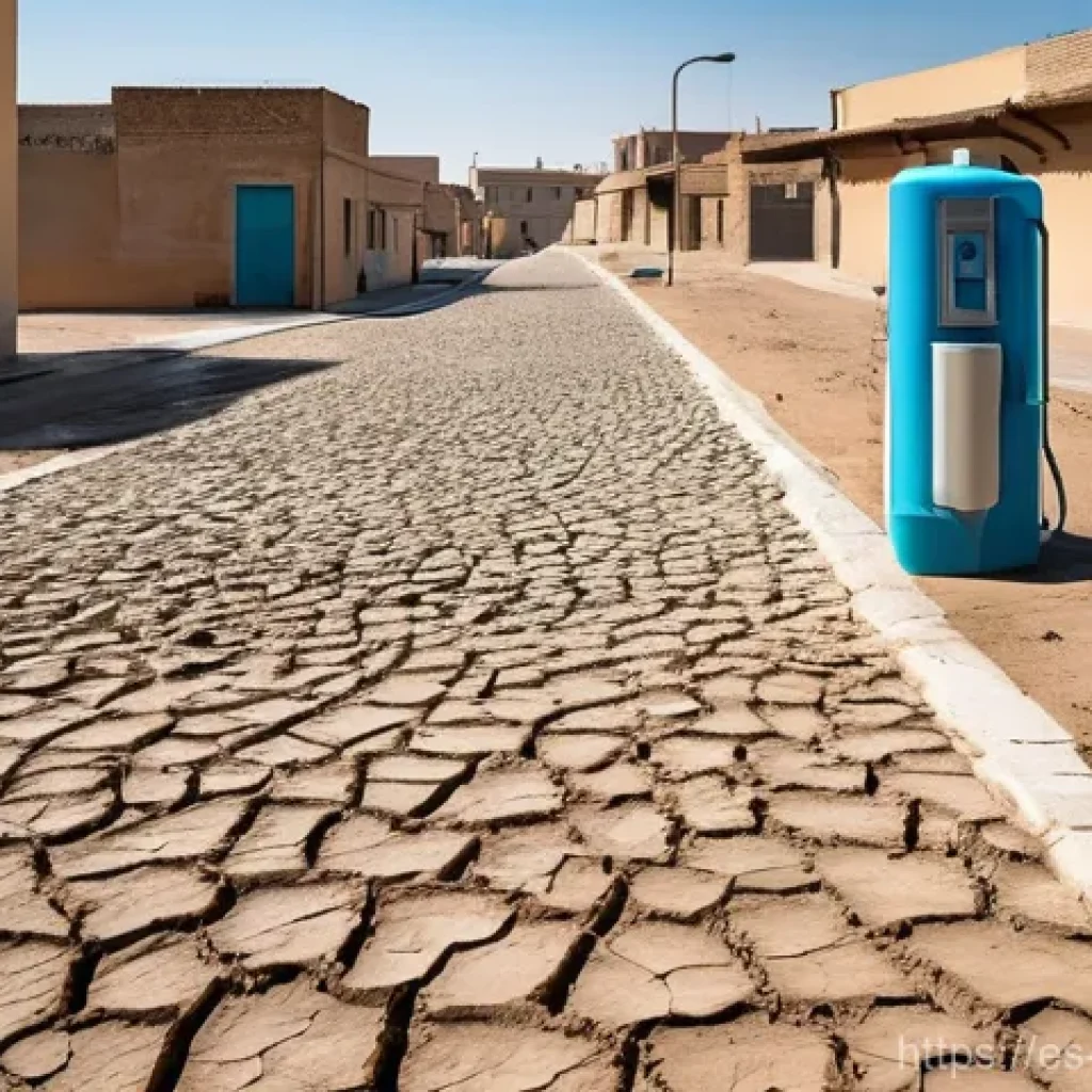 디스토피아 경고와 생태계 파괴의 연관성 - **Prompt:** A stark, arid urban landscape in a Spanish city, perhaps reminiscent of Valencia, under ...