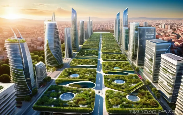 디스토피아 경고와 생태계 파괴의 연관성 - **Prompt:** A vibrant, thriving community garden flourishing on a rooftop or in a central plaza with...