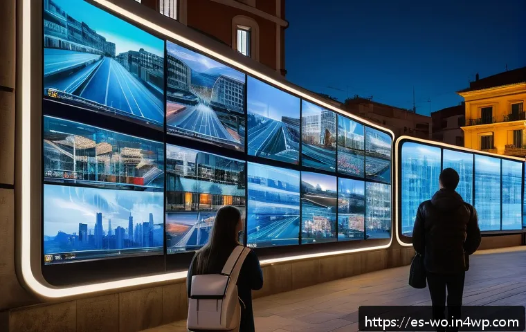 디스토피아적 사회의 인구 통제 문제 - A futuristic urban control center showcasing advanced digital surveillance technology, with large tr...